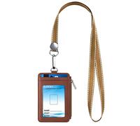 Porta Badge con Cerniera Porta Pass Identificazione Portabadge in Pelle Pu Uomini Donne Portafoglio con Cordino da Collo per Infermiera Insegnante Studenti Marrone