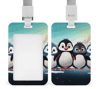Porta badge con cinque simpatici pinguini con cordino staccabile, impermeabile, verticale, porta badge per infermiere, insegnanti, ufficio, donne e uomini