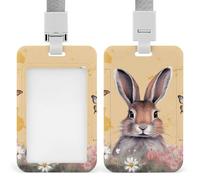 Porta badge con coniglio e farfalla con cordino, cordino staccabile, custodia protettiva verticale per carte d'identità, porta badge multiuso per ufficio, insegnante, infermiera