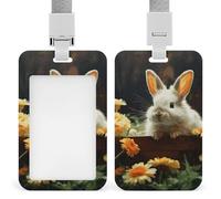 Porta badge con coniglio e fiore, con cordino staccabile, design impermeabile per ufficio, posto di lavoro