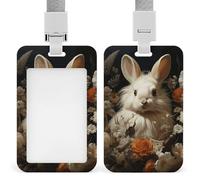 Porta badge con coniglio e fiori, porta badge con cordino staccabile, design impermeabile per ufficio, posto di lavoro