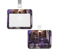 Porta badge con cordini, motivo bicicletta viola, per etichette identificative, impermeabile, resistente, con clip scorrevole, per donne e uomini