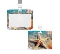 Porta badge con cordini, stella marina, corallo e conchiglia, impermeabile, resistente, con clip scorrevole, per donne e uomini