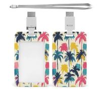 Porta badge con cordino a fantasia di palme tropicali, dotato di finestra trasparente per il documento e tracolla per patente di guida e altri documenti d'identità.