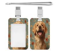 Porta badge con cordino a fantasia Golden Retriever, dotato di 1 finestra per documento e tracolla per patente di guida e altri documenti d'identità.