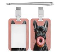 Porta badge con cordino a forma di ciam e bulldog francese, con 1 finestra per documento e tracolla per patente di guida, ufficio.