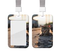 Porta badge con cordino a forma di gatto che riposa sulla strada, custodia verticale protettiva per carte con finestra trasparente, porta badge scorrevole in plastica per infermieri, forniture per uff