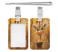 Porta badge con cordino a forma di giraffa che mangia spaghetti, con 1 finestra per documento e tracolla per patente di guida, ufficio.