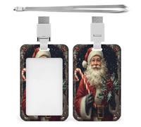 Porta badge con cordino e ritratto di Babbo Natale, dotato di finestra trasparente per il documento e tracolla per patente di guida e altri documenti.