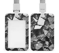 Porta badge con cordino identificativo scorrevole in plastica rigida, frammenti di specchio rotto, porta carte d'identità, porta badge da lavoro, per insegnanti di ufficio, donne e uomini