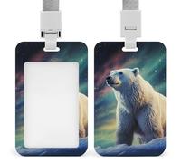 Porta badge con cordino, impermeabile, porta carte d'identità, aurora boreale, orso polare, porta badge, resistente, custodia protettiva per lavoro, ufficio, infermiera