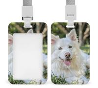 Porta badge con cordino impermeabile porta carte d'identità carino animale sdraiato sull'erbaName tag copertura protettiva per donne uomini ufficio personale insegnante infermiera