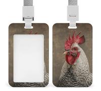Porta badge con cordino impermeabile porta carte d'identità con piuma bianca Gallo con nome per donne, uomini, personale in ufficio, insegnanti, infermiere