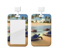 Porta badge con cordino per carte di credito verticale con tartarughe sulla spiaggia, guscio rigido in ABS trasparente, bobina retrattile per lavoro e ufficio