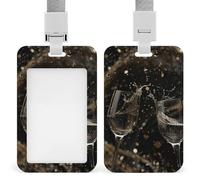 Porta badge con cordino per due bicchieri di champagne, con cordino, protezione verticale per carta d'identità, multiuso, per ufficio, insegnante, infermiera