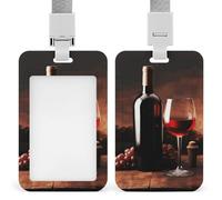 Porta badge con cordino per vino rosso e bottiglia, con cordino staccabile, protezione verticale per carte d'identità, porta badge multiuso per ufficio, insegnanti, infermieri