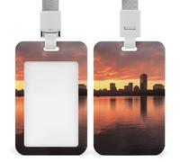 Porta badge con cordino porta badge impermeabile Boston Charles River City Skyline tramonto porta badge resistente custodia protettiva per lavoro ufficio infermiera