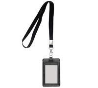 Porta badge con cordino, porta badge in pelle PU, con finestra trasparente, porta badge girocollo per identità dell'ufficio, carte di prossimità, patente di guida e lasciar passare