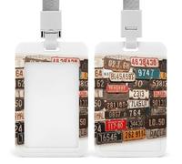 Porta badge con cordino, porta carte in plastica con chiusura di sicurezza, appendibile verticalmente, carino e personalizzato, con stampa di una vecchia targa.