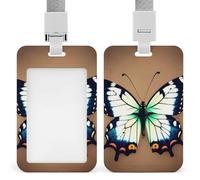 Porta badge con cordino, porta carte in plastica con chiusura di sicurezza, da appendere verticalmente, carino e personalizzato, con stampa di una piccola farfalla.