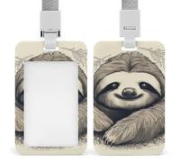 Porta badge con cordino, porta carte in plastica con chiusura di sicurezza, da appendere verticalmente, con stampa di un simpatico bradipo personalizzato, il mio animale totem.