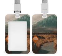 Porta badge con cordino, targhetta identificativa scorrevole, in plastica rigida, con fiumi e montagne, porta badge da lavoro, per insegnanti di ufficio, donne e uomini