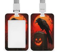 Porta badge con corvo gotico su lapide con luna rossa, porta badge retrattile con clip porta carte di credito, targhetta per nome, per lavoro, ufficio, dottore, infermiera