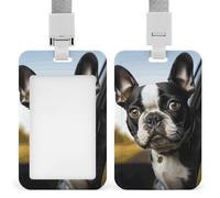 Porta badge con cucciolo di cane Boston Terrier, in plastica rigida, custodia protettiva per nome, chiavi, carte d'identità, carte di credito e chiavi di prossimità