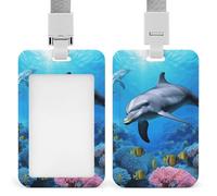 Porta badge con delfino nella barriera corallina, in plastica rigida, custodia protettiva per nome, chiavi, carte d'identità, carte di credito e chiavi di prossimità