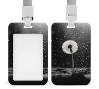 Porta badge con dente di leone bianco e nero, in plastica rigida, custodia protettiva per nome, chiavi, carte d'identità, carte di credito e chiavi di prossimità