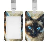 Porta badge con disegno di gatto siamese e cordino di sicurezza in plastica ABS, porta targhette con finestra frontale trasparente, protezione per carte a scorrimento, regalo per infermieri, insegnan