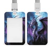 Porta badge con drago viola e luna viola, porta badge e tessere, robusta custodia protettiva verticale in plastica con finestra trasparente