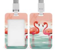 Porta badge con due fenicotteri rossi con cordino, cordino staccabile, protezione verticale per carte d'identità, porta badge multiuso per ufficio, insegnanti, infermieri