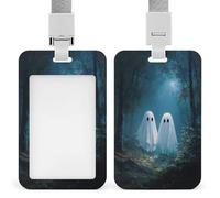 Porta badge con due simpatici fantasmi nel bosco oscuro con clip retrattile porta carte di credito protezione per nome badge per lavoro ufficio medico infermiera
