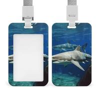 Porta badge con due squali bianchi con cordino, cordino staccabile, protezione verticale per carte d'identità, porta badge multiuso per ufficio, insegnanti, infermieri