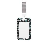 Porta badge con faccia di panda bianco e nero - Custodia protettiva trasparente in policarbonato con cordino verticale per carta d'identità per ufficio scuola