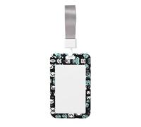 Porta badge con faccia di panda bianco e nero. Porta badge scorrevole con cordino, custodia per carta d'identità stampata