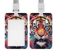 Porta badge con faccia di tigre con vernice colorata Porta badge ID scorrevole Protezione verticale per cordino Impermeabile Porta targhetta nome Custodia per carta per dottore, insegnante, infermiera
