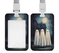 Porta badge con fantasmi sul sentiero della foresta con clip retrattile porta carte di credito protettore nome badge per lavoro ufficio medico infermiera