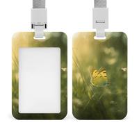 Porta badge con farfalla gialla sull'erba con cordino impermeabile porta carte d'identità per lavoro, ufficio, insegnante, infermiera