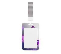 Porta badge con farfalla viola ad acquerello porta badge scorrevole porta badge verticale in plastica custodia protettiva per donne uomini porta carte d'identità con cordino custodia per badge da