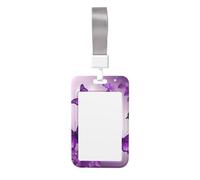 Porta badge con farfalle viola con cordino verticale in plastica con finestra trasparente, protezione impermeabile per carte d'identità, per infermieri, insegnanti, ufficio