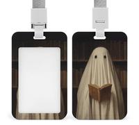 Porta badge con figura spettrale che legge nella biblioteca ID clip retrattile porta carte di credito protezione nome badge targhetta per lavoro ufficio medico infermiera