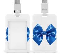 Porta badge con fiocco blu e cordino di sicurezza in plastica ABS, porta targhette con finestra frontale trasparente, protezione per tessere a scorrimento verticale, regalo per infermieri, insegnanti