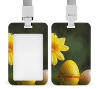 Porta badge con fiore giallo e uovo con cordino, cordino staccabile, custodia protettiva verticale per carte d'identità, porta badge multiuso per ufficio, insegnanti, infermieri