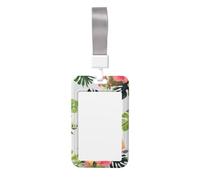 Porta badge con fiore tropicale e corgi con cordino verticale in plastica con finestra trasparente, protezione impermeabile per carte d'identità, per infermieri, insegnanti, ufficio
