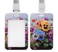 Porta badge con fiori del pensiero con cordino staccabile, impermeabile, verticale, porta badge per infermiere, insegnanti, ufficio, donne e uomini