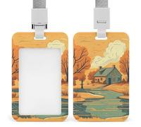 Porta badge con fiume davanti alla casa, con cordino staccabile, impermeabile, verticale, porta badge per infermiere, insegnanti, ufficio, donne e uomini