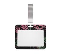 Porta badge con foglie verdi nere e verdi, con cordino, custodia orizzontale in plastica con finestra trasparente, protezione impermeabile per carte d'identità, per infermieri, insegnanti, ufficio