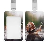 Porta badge con foto di una lumaca, trasparente, con cordino rimovibile, custodia verticale in plastica rigida, protegge carte d'identità e carte di credito per ufficio e fabbrica